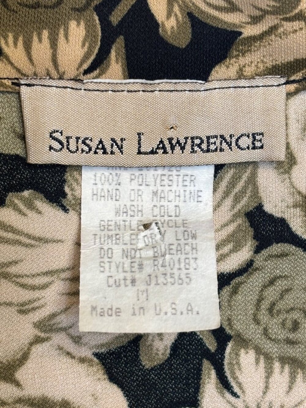 Susan Lawrence Black & Gold Floral Wrap Dress Long Sleeve Made In USA Size M - Picture 8 of 16